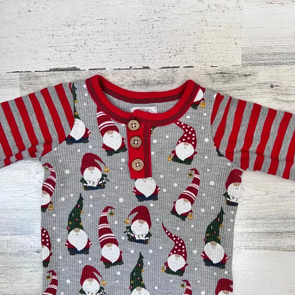🌻3/$25 Mud Pie Baby Romper 3-6M Gnome Waffle Knit Striped One Piece Christmas